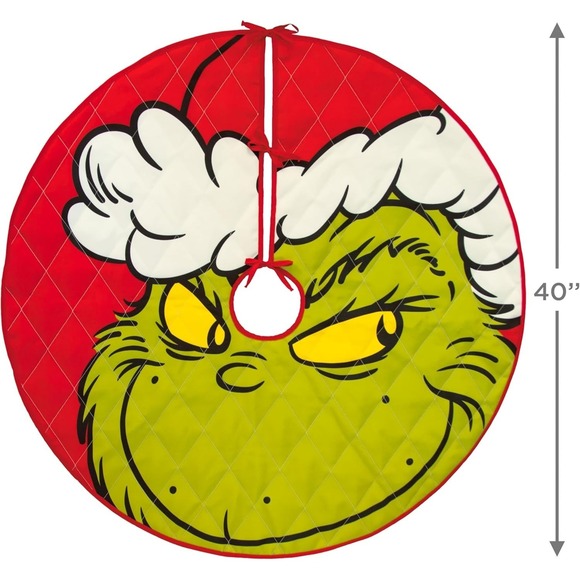 Hallmark Grinch Christmas Tree Skirt 40" Green Dr. Seuss Quilted NEW - Picture 2 of 6